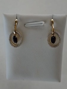 Kolczyki złote pr.585 szafir nat.+brylant 0,180 ct. w/si 1,96 g.