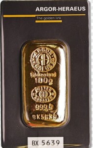 SZTABKA100 AGOR- HERAEUS SZTABKA ZŁOTA PR. 999,9 - 100 g