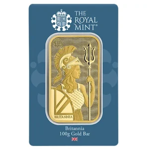 SZTGBP100 Britannia Royal Mint  SZTABKA ZŁOTA PR. 999,9 - 100 g